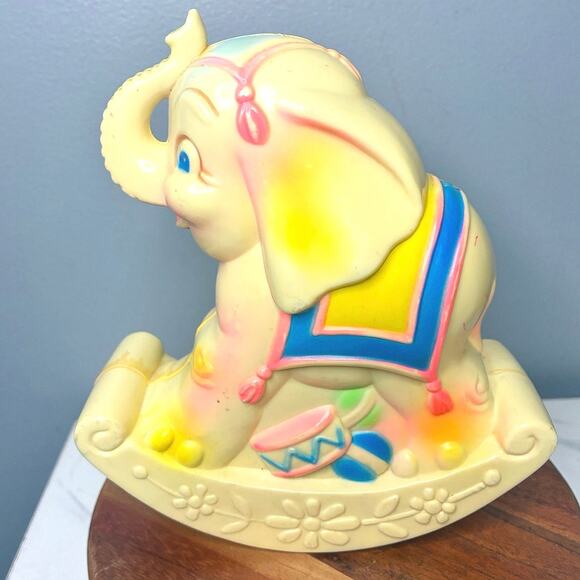1977 Sanitoy Elephant Rocking Toy rattle Vintage Nursery Elephant